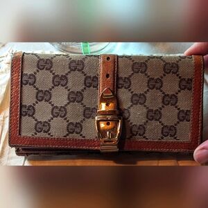 Vintage Gucci buckle monogram long wallet